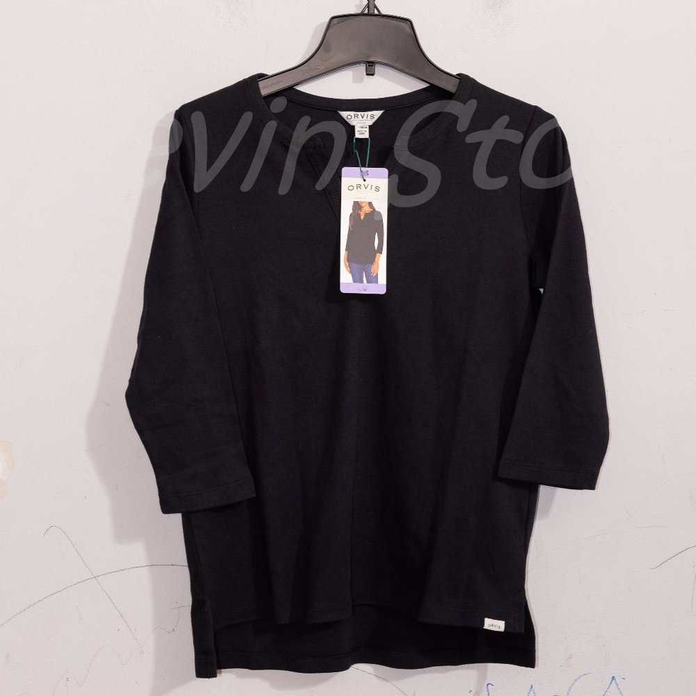 Orvis Ladies' ¾ Sleeve Split Neck black‎